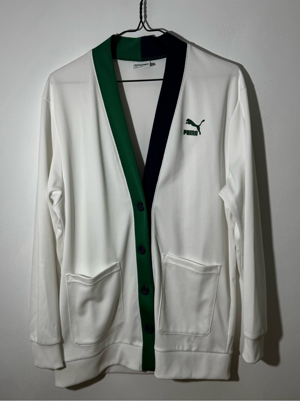 PUMA Forever Better Colorblock Cardigan White/Green/Navy – Size S
